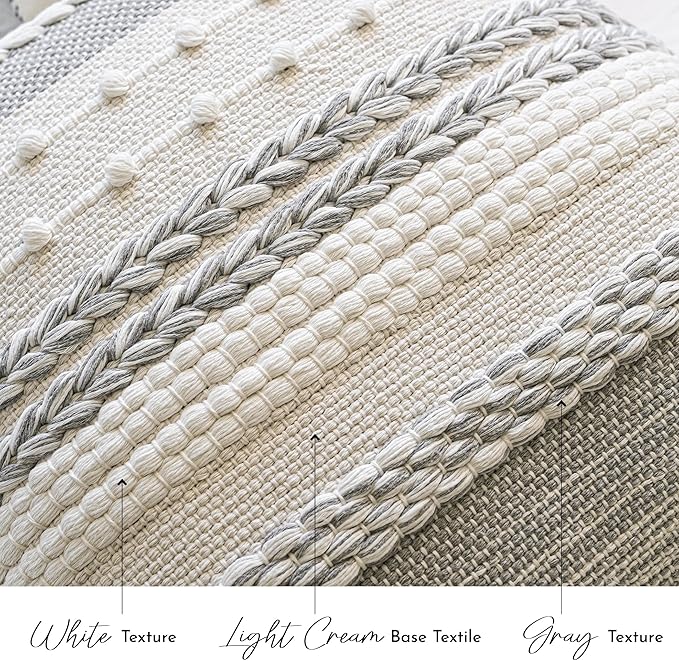 BlissBlush Gray Boho Decorative Throw Pillow Cover 18x18 Square Farmhouse Accent Cushion for Couch Sofa Livingroom Bedroom Pillowcase Modern Home Décor (Pack of 1)