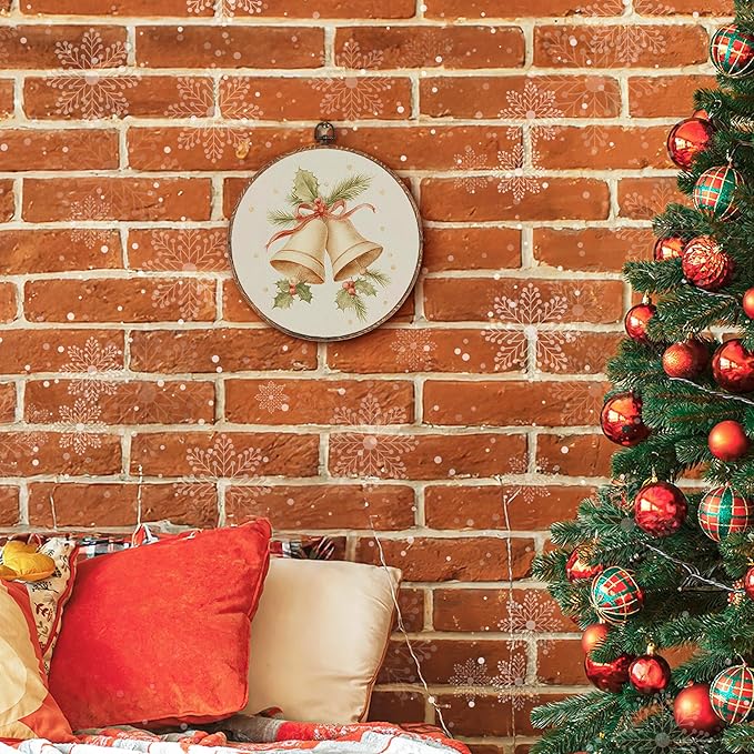 Hxlac Vintage Christmas Bells Round Wall Art Framed, Rustic Christmas Round Wall Decor, Cottagecore Winter Hanging Canvas Prints Sculptures for Farmhouse Home Living Room Decor, 10x10 Inch