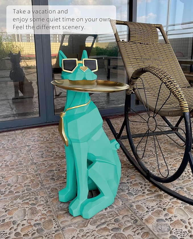 Beautiful and Elegant Decorative Pieces for Home, Dog Side Table with Tray and Storage,Dog 3D Sculpture Coffee Table Unique Home Decor (Green)