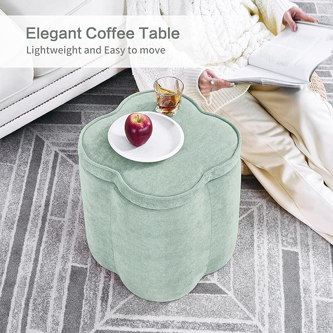 Crestview Collection Foot Rest Ottoman with Storage,Chenille Fabric Flower Ottoman for Living Room, Vanity Stool for Bedroom,Floor Pouf for Home Decor,Seafoam Green,18 inches