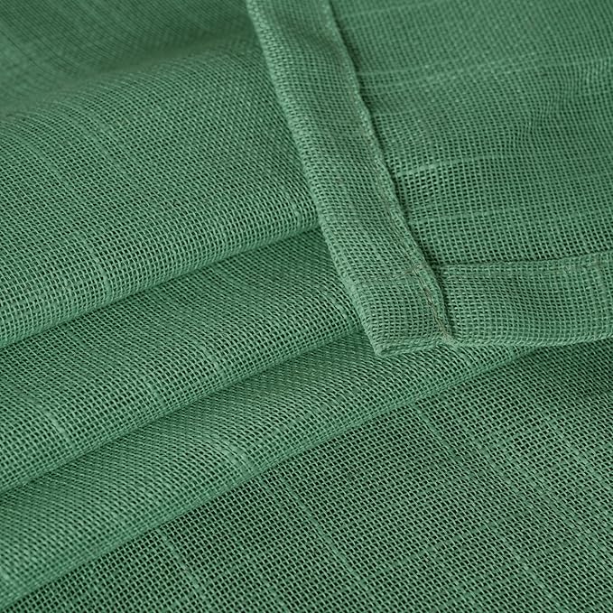 YoungsTex Green Linen Semi Sheer Curtains 84 Inch Length for Living Room 2 Panels, Light Filtering Window Treatments Rustic Textured with Rod Pocket Back Tab for Dining Bedroom, 52 X 84 Inch