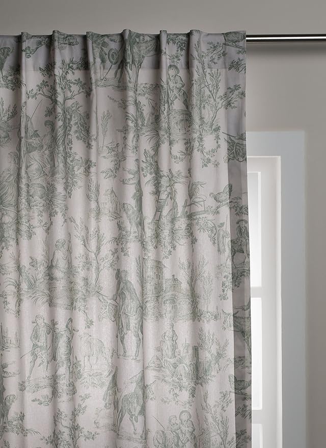 Maison d' Hermine Curtains for Living Room 100% Cotton 96 inch Length Two Panels Light Filtering Toile Curtains for Bedroom Windows with Rod and Loop Pockets (The Miller Antique Green, 50" W x 96" L)