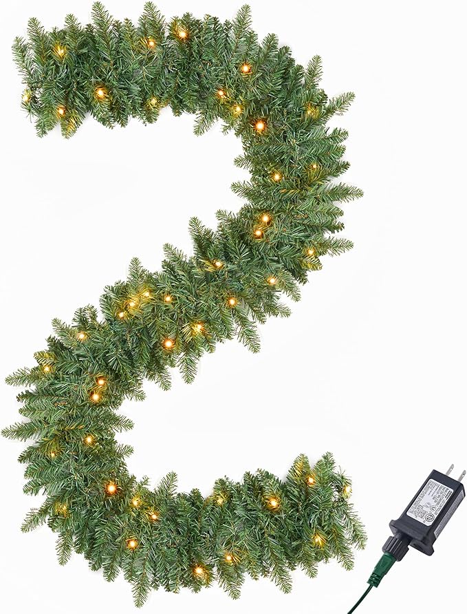 Joiedomi 9Ft Christmas Garland Prelit with 50 Count Light, Plug in Lighted for Home & Office Xmas Decorations Indoor and Outdoor Decor Holiday Decorations Xmas Garland Christmas Window Decor