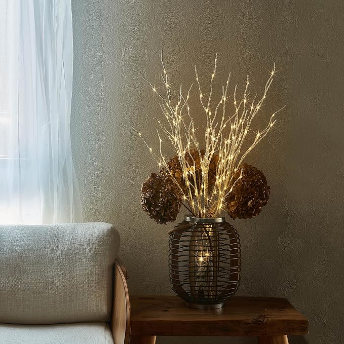 LITBLOOM Lighted White Birch Twig Branches 30IN 150 LED Plug in with Timer and Dimmer, Artificial Tree Branch with Lights for Indoor Outdoor Home Christmas Room Decoration