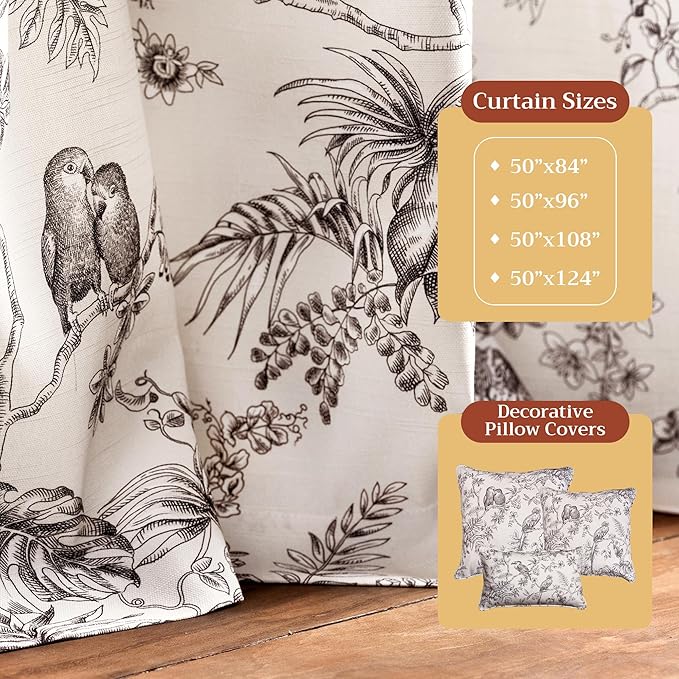 Maison d' Hermine Curtains for Living Room 100% Cotton 96 inch Length One Panel Light Filtering Toile Curtains for Bedroom Windows with Rod and Loop Pockets Drapes (Jouy Paradise Grey, 50" W x 96" L)