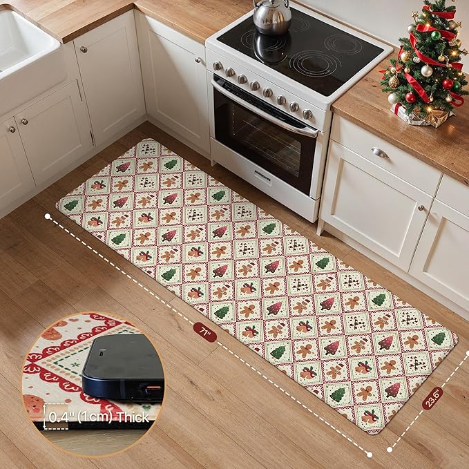 GENIMO Christmas Decorations - Kitchen Mats for Floor, Christmas Kitchen Rugs, Cushioned Anti Fatigue Mat for Home Decor, Waterproof Non Slip Standing Mat for Laundry, 23.6"x71", Red