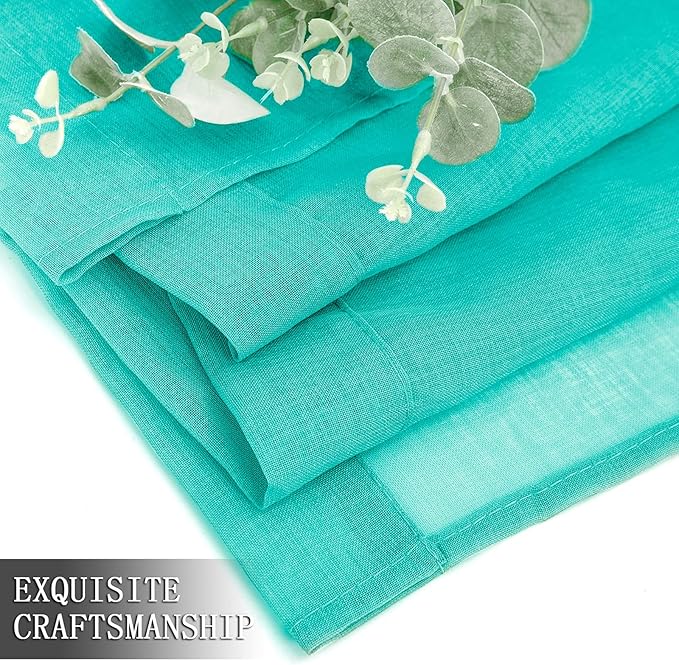 Tollpiz Short Sheer Curtains Linen Textured Living Room Curtain Sheers Light Filtering Rod Pocket Voile Curtains for Bedroom, 42 x 45 inches Long, Aqua Blue, Set of 2 Panels
