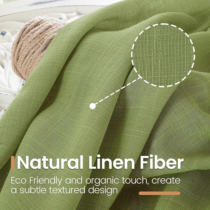 BGment Olive Green Linen Curtains for Living Room 63 Inch Length - Rod Pocket Natural Textured Light Filtering Drapes for Farmhouse Bedroom Lightweight Rustic Decor, 2 Panels Set, 52 X 63 Inch