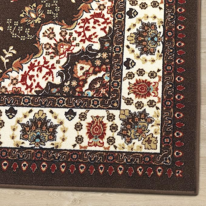 Antep Rugs Alfombras Oriental Traditional 4x6 Non-Skid (Non-Slip) Low Profile Pile Rubber Backing Indoor Area Rugs (Brown, 4' x 5'8")