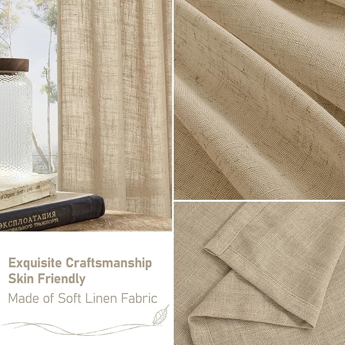 LAMIT Linen Blended Curtains for Bedroom, Faux Linen Textured Light Filtering Drapes Back Tab and Rod Pocket Boho Burlap Panels for Farmhouse/Living Room, 2 Panels, 38 x 84 Inch, Brown