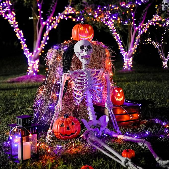JMEXSUSS 163 FT 500 LED Halloween String Lights Indoor, Orange and Purple Halloween Lights Outdoor, 8 Modes Outdoor Waterproof Clear Wire Christmas String Light Plug in