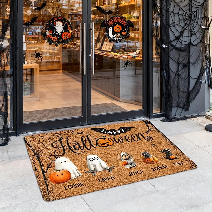 Custom Halloween Name Door Mat for Family, Personalized Halloween Decor Indoor, Custom Doormat, Halloween Decor Gifts Customized Non-Slip Indoor Doormat