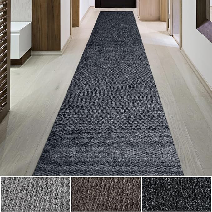 iCustomRug Hallway Runner Rug – 3x7ft Charcoal, Indoor/Outdoor, Non-Slip Rubber Backing, Low-Profile All-Weather Carpet, Non-Shedding & Easy Care, Entryway Mat Ideal for High Traffic Areas