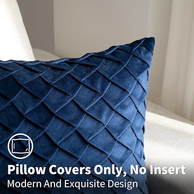 Velvet Decorative Throw Pillow Covers Set of 2, 18x18 Inch Soft Modern Weave Cushion Case, Farmhouse Home Decor Pillowcase for Sofa Living Room Couch Bed Navy