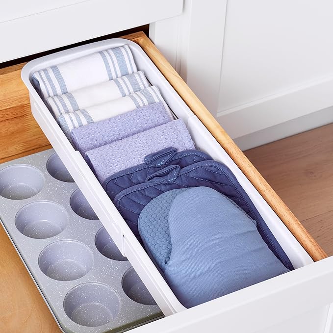 YouCopia DrawerFit® Sliding Drawer Bin, Expandable and Adjustable Kitchen Storage Organizer, Speckled White