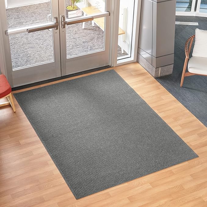 Consolidated Plastics Aquasorb Classic Indoor/Outdoor Entrance Floor Mat with Non-Slip Rubber Backing, Fabric Border, Stain Resistant and Quick Drying Commercial Grade (35" x 116", Gray)
