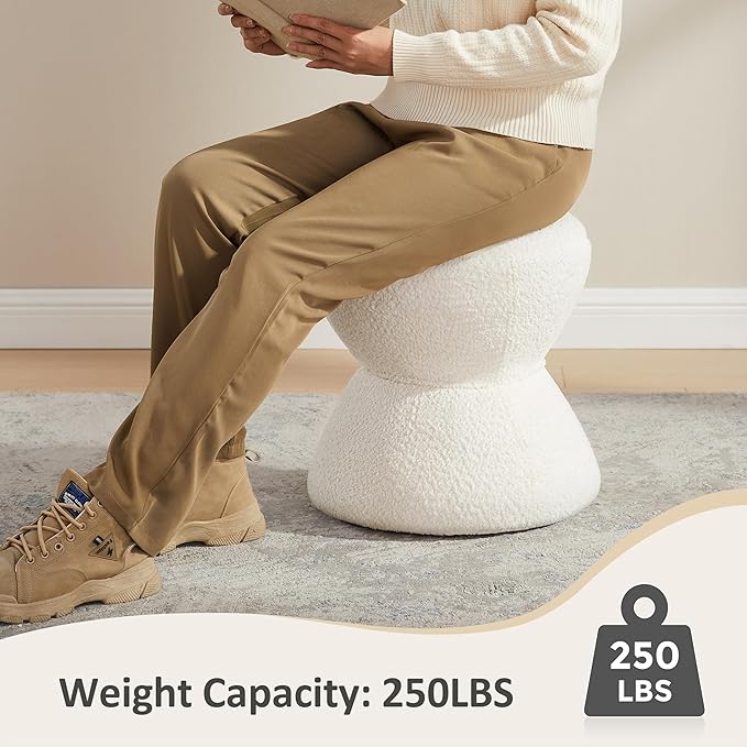 Multi-Functional Boucle Ottoman, Vanity Stool Chair, Sturdy Wooden Footstool, Suitable for Living Room, Bedroom, and Entryway, Without Installation, White