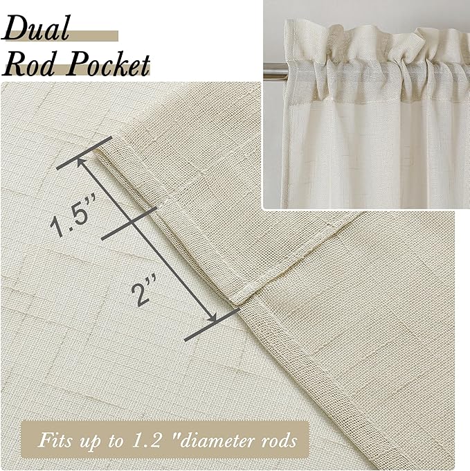 Aiyufeng Kirei Farmhouse Sheer Curtains Flax Textured for Living Room, Semi Sheer Vertical Drapes Privacy with Light Filter for Home Office/Farm House, W40 x L84, Linen, 1 Pair