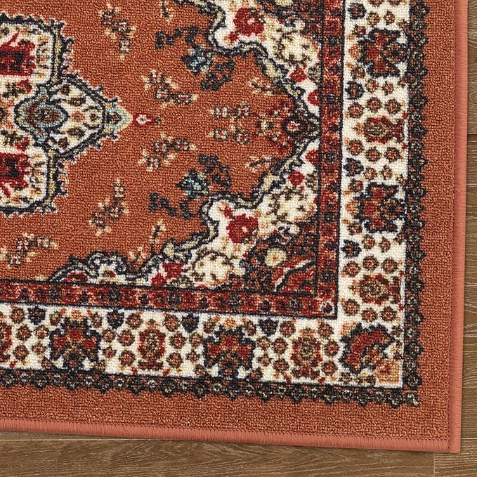 Antep Rugs Alfombras Oriental Traditional 2x10 Non-Skid (Non-Slip) Low Profile Pile Rubber Backing Indoor Runner Rugs (Rust Brown, 2' x 10')