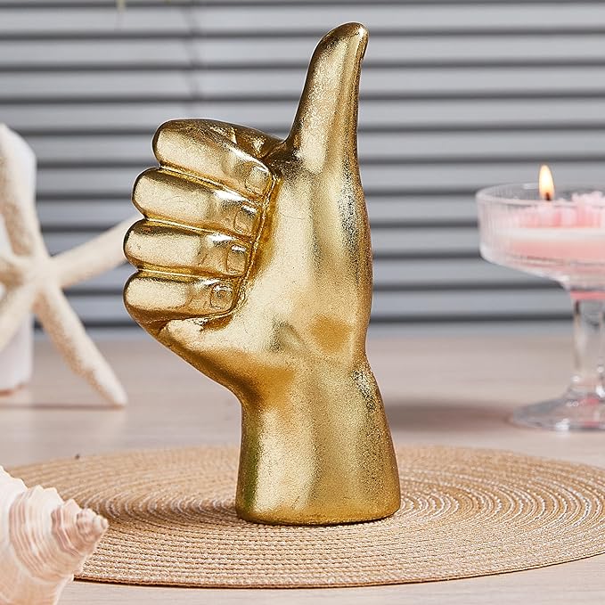 Gold Decor “Good Job” “Thumb Up” ASL Hand Sign, Classic Gesture Hand Sculpture for Christmas New Year Birthday 8.46 inch Polyresin Figurine