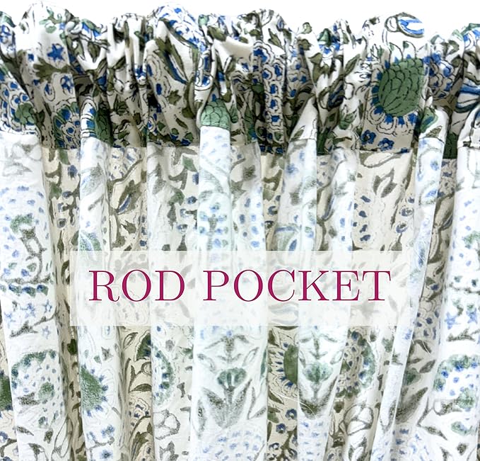 ATOSII 100% Cotton Single Panel Block Print Curtain, Easy Hanging with Rod Pocket & Loop, Living Room, Dining Room, Bedroom Light Filtering Boho Curtains, Set of 1, 60" W X 96" L, Clover Blue