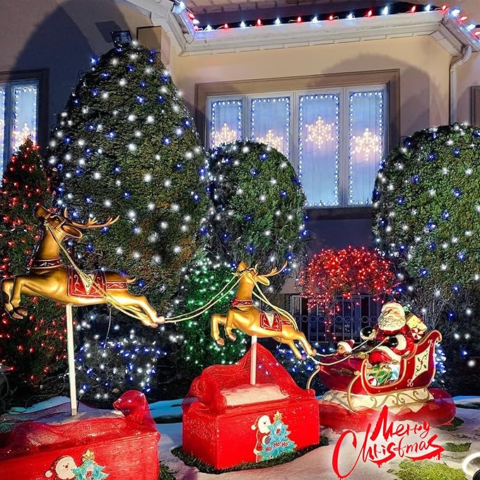 YEGUO 66ft 200 LED Christmas Lights Outdoor Waterproof, White and Blue String Light Indoor, Green Wire Twinkle Tree Light Plug in with Timer Memory 8 Modes