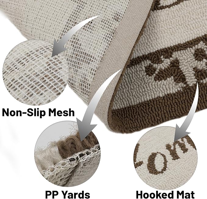 20"x32" Thick Entryway Indoor Mat, Dirt Trapping Door Mat, Americana Feel Hooked Rug, Heavy Duty Door Mat Outside Entrance, Shoe Scraper, Welcome Mat for Front & Back Door, Beige