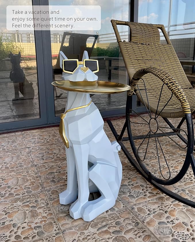 Beautiful and Elegant Decorative Pieces for Home, Dog Side Table with Tray and Storage,Dog 3D Sculpture Coffee Table Unique Home Decor(Gray)
