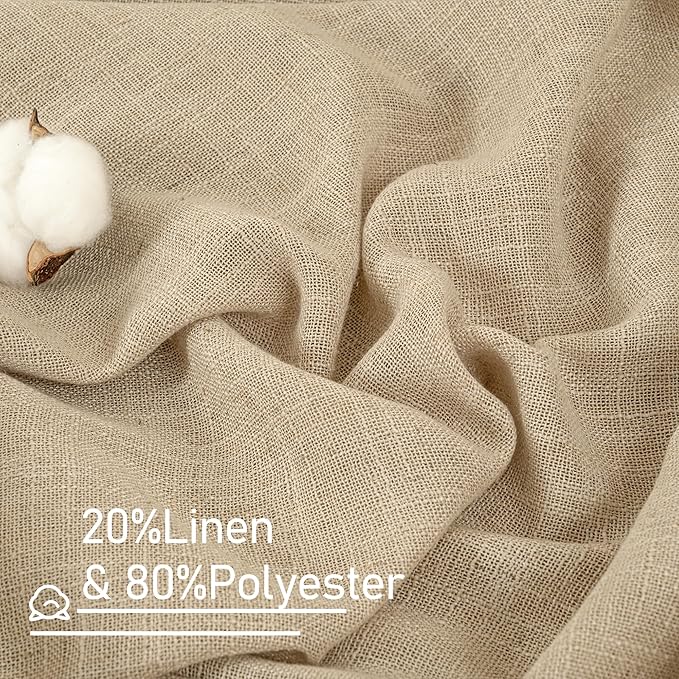 LAMIT 102 Inch Length Light Filtering Sheer Linen Curtains, Linen Textured Semi Sheer Back Tab and Rod Pocket Natural Boho Drapes for Living Room/Farmhouse, 2 Panels, Brown, 52 x 102 Inch