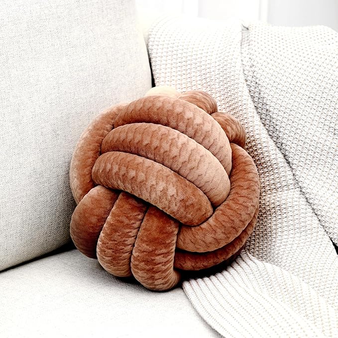 Petrella Knot Pillows Ball Round Throw Pillows Home Decor Cushion Decorative Aesthetic Throw Pillows,Khaki 8inch