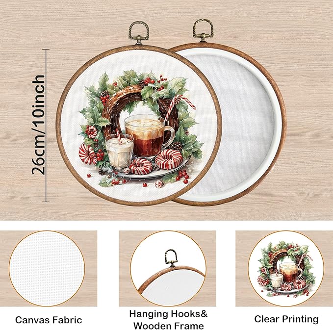 KSDUT Winter Wall Decor Art - Christmas Xmas Wall Art Canvas Frame Hanging Prints, Rustic Cozy Holiday Round Wall Art Decor for Home Farmhouse Decorations 10"x10"