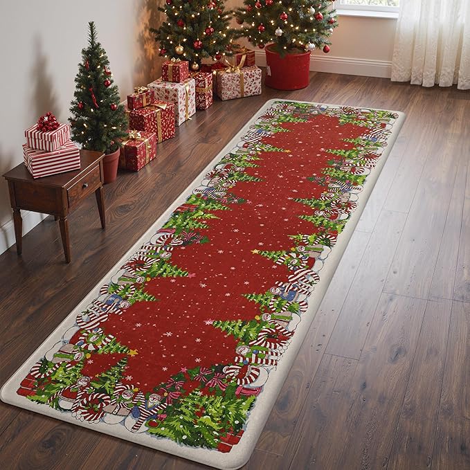 GENIMO Christmas Decorations - Kitchen Mats for Floor, Christmas Kitchen Rugs, Cushioned Anti Fatigue Mat for Home Decor, Waterproof Non Slip Standing Mat for Laundry, 23.6"x71", Red