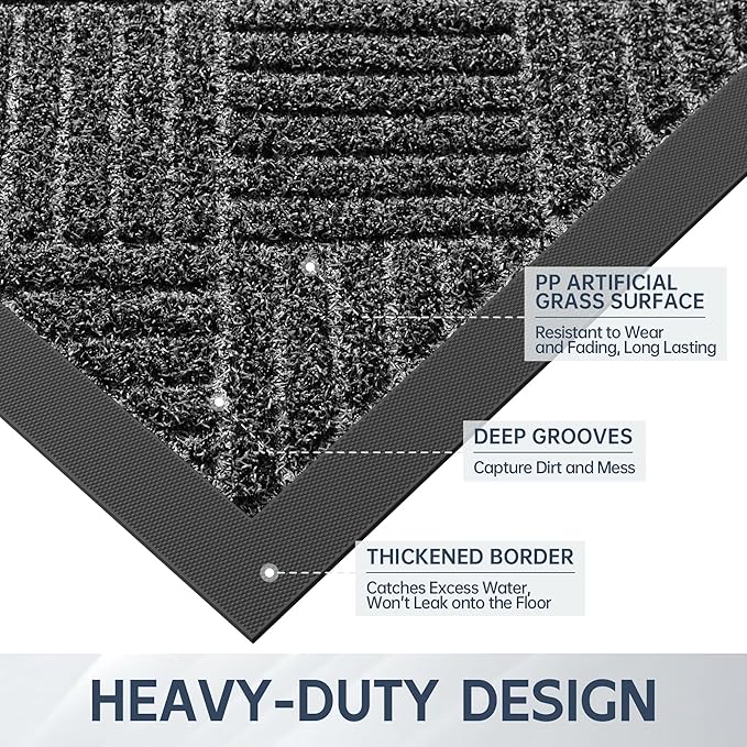 Front Door Mat, 4' x 3' Heavy Duty Indoor Outdoor Doormat, Non-Slip Backing Welcome Mats for Entryway, Low Profile, Commercial Door Mats