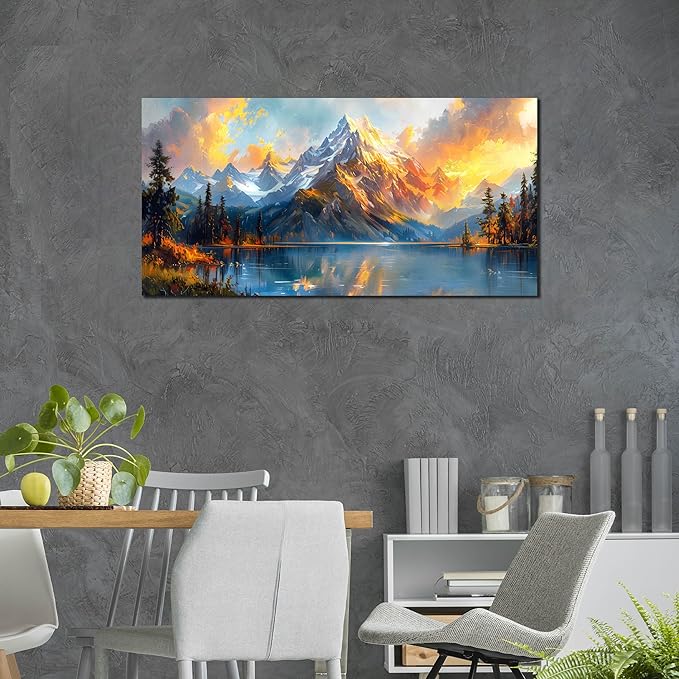 Large Canvas Wall Art for Living Room Natural Dusk Landscape Mountain Lake Picture Framed Canvas Prints Modern Wall Art for Bedroom Office Size 24x48