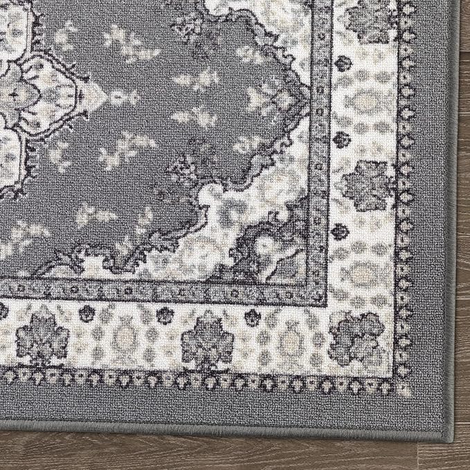 Antep Rugs Alfombras Oriental Traditional 2x4 Non-Skid (Non-Slip) Low Profile Pile Rubber Backing Kitchen Area Rugs (Gray, 2'3" x 4')