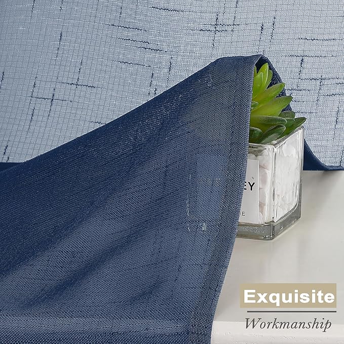 Aiyufeng Navy Blue Long Sheer Curtains - Slub Texture Semi Sheer Window Covering, Light & Airy Privacy Sheer Panels for Bedroom Living Room Patio Glass Door, 40 inch Width x 96 inch Length, Set of 2