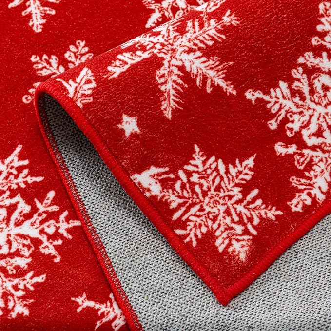 Red Area Rug 5x7 Christmas Living Room Carpet Snowflake Washable Kitchen Mat Xmas Holiday Decor Non Slip Entryway Carpet Indoor Accent Rug Decorative for Dining Room Bathroom