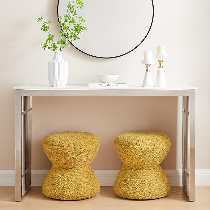 Multi-Functional Boucle Ottoman, Vanity Stool Chair, Sturdy Wooden Footstool, Suitable for Living Room, Bedroom, and Entryway, Without Installation, Yellow