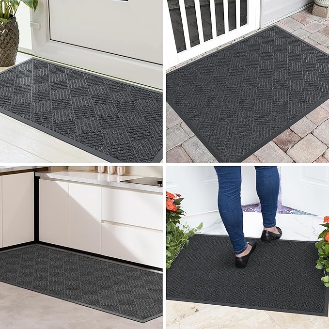 Front Door Mat, 4' x 3' Heavy Duty Indoor Outdoor Doormat, Non-Slip Backing Welcome Mats for Entryway, Low Profile, Commercial Door Mats