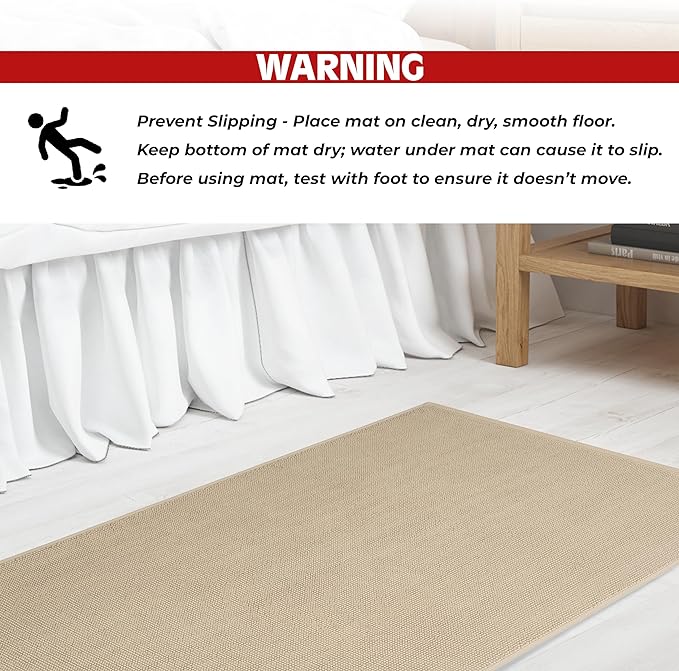 Cotton Paradise 100% Cotton Non Slip Bath Mats for Bathroom, 20x34 inch Soft Absorbent Quick Dry Machine Washable Floor Bath Mat, Beige Bath Rug