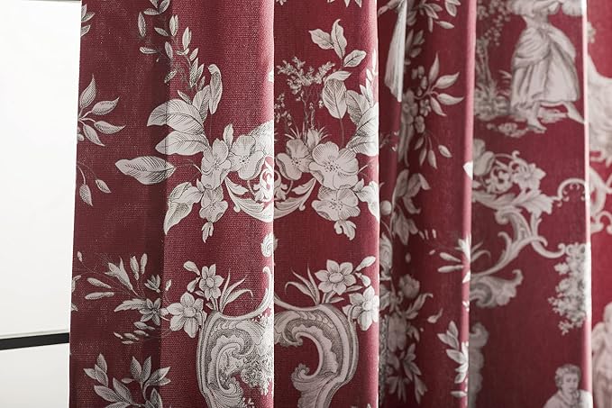 Maison d' Hermine Curtains for Living Room 100% Cotton 108 inch Length One Panel Light Filtering Toile Curtains for Bedroom Windows with Rod and Loop Pockets Drapes (Joli Jouy Red, 50" W x 108" L)
