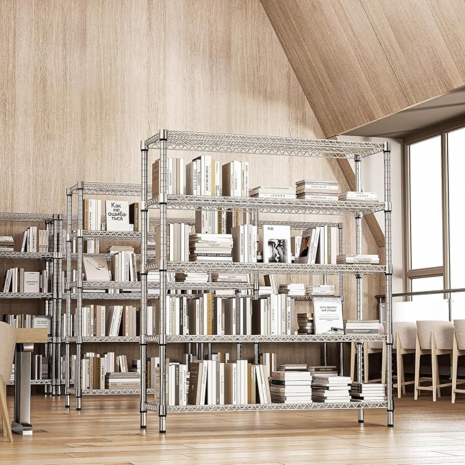 2200 Lbs 5 Tier Storage Rack Metal Wire Shelving Unit, Storage Standing Shelf Organizer for Laundry Bathroom Kitchen Pantry Closet Garage, Chrome 17.7" D x 59.1" W x 70.4" H