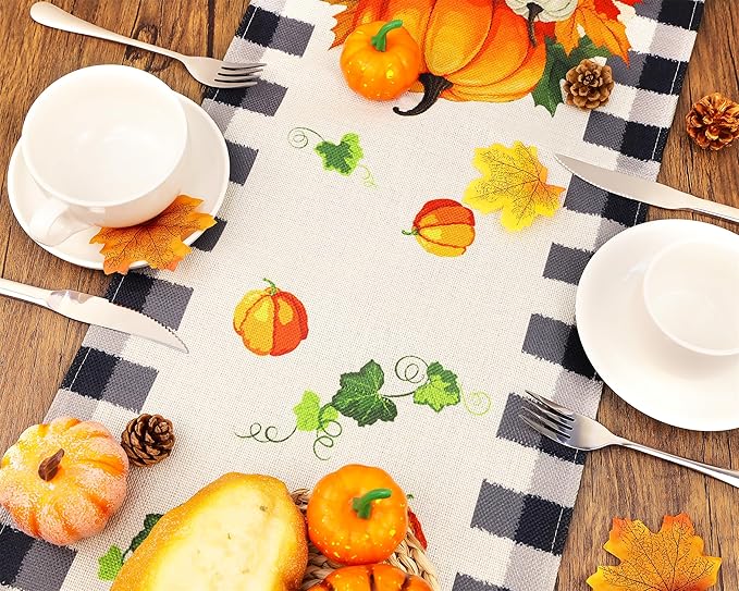 YATOJUZI Pumpkin Table Runner - Fall Autumn Seasonal Table Runners Home Kitchen Dining Table Decorations Decor for Thanksgiving Day Party - 13x72 Inch