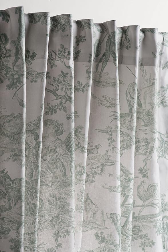 Maison d' Hermine Curtains for living room 100% Cotton 108 inch length One Panel Light Filtering Toile Curtains for Bedroom Windows with rod and loop Pockets (The Miller Antique Green, 50"W x 108"L)