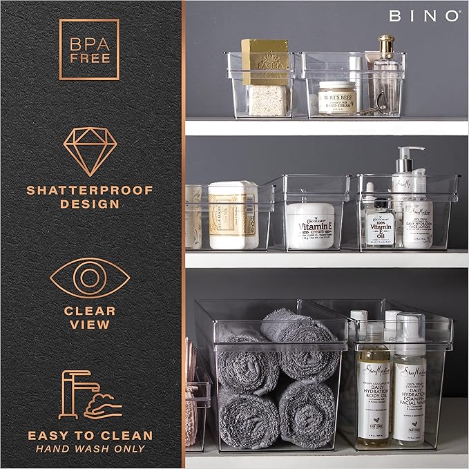 BINO | Plastic Storage Bins, Large | THE HANDLER COLLECTION | Multipurpose Organizer Bins | Kitchen Pantry Organizers and Storage | Clear Containers for Organizing Home | Freezer Organizer