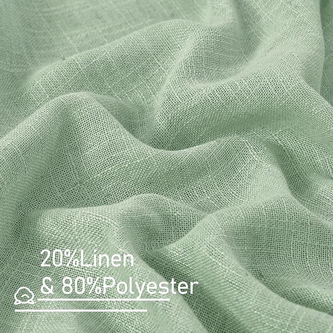 LAMIT Semi Sheer Linen Curtains 45 Inches Long, Light Filtering Panels Back Tab and Rod Pocket Neutral Drapes for Kitchen/Window/Bedroom, Fresh Green, 2 Panels, 52 x 45 Inch