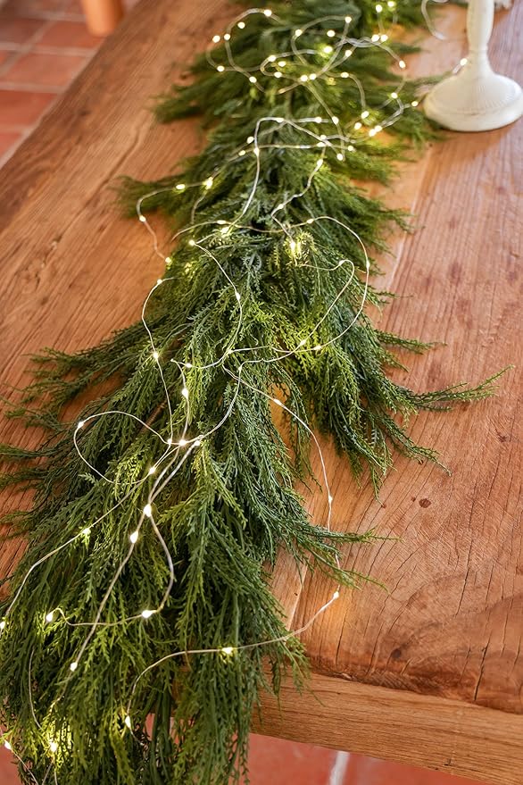 6ft Handmade Christmas Garland,Cedar Artificial Greenery with LED Lights,Seasonal Garland for Fireplace Winter Holiday Indoor Outdoor Decoration