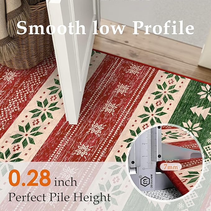 Christmas Red Area Rug 2x3 Washable Snowflake Carpet Non Slip Holiday Decorative Accent Doormat Xmas Boho for Entrance Bathroom Laundry Kitchen Dining Room