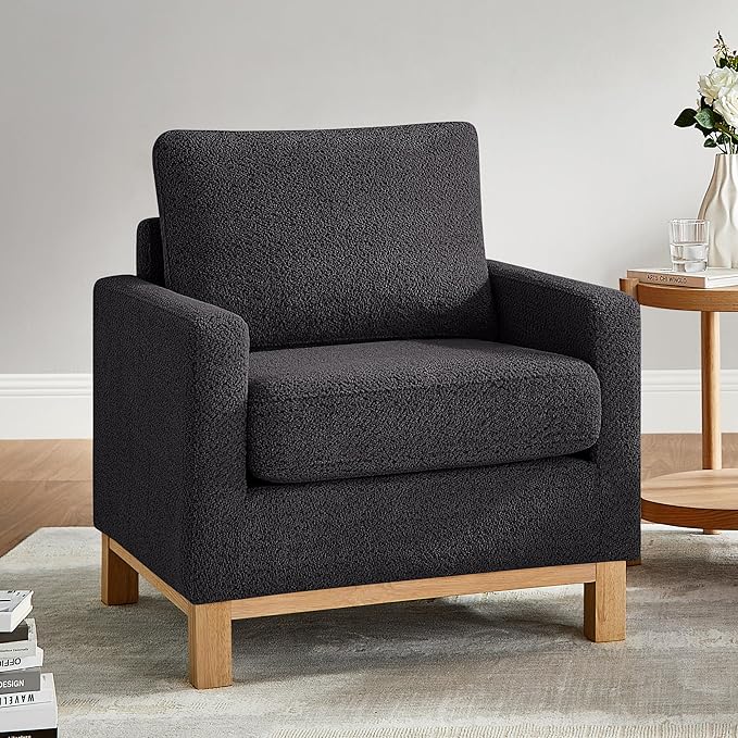 VANOMi Accent Chair 29.5" Reading Chair, Modern Living Room Chair with Thick Cushion&Wood Base, Comfy Upholstered Boucle Armchair, Single Sofa for Bedroom, Office, Dark Gray