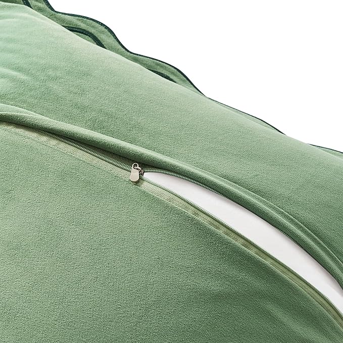 MONDAY MOOSE Decorative Throw Pillow Covers Cushion Cases, Set of 2 Soft Velvet Scalloped Wavy Edge Designs, Mix and Match for Home Decor, Pillow Inserts Not Included (Green/Light Green, 22x22 inch)